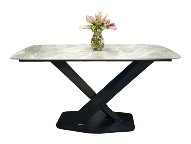 Tekkashop Bàn Ăn Chữ Nhật Chân Sắt Chữ X 1400x800mm Mặt Đá Ceramic Vân Sứ