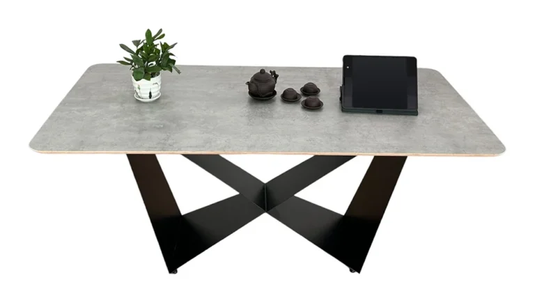 Tekkashop Bàn Ăn Chữ Nhật Chân Sắt Chữ X Cách Điệu Mặt Gỗ Plywood Phủ Melamin