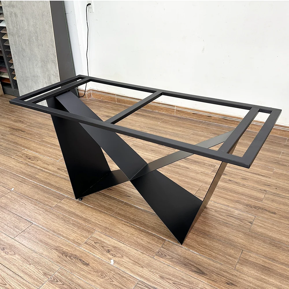 Tekkashop Bàn Ăn Chữ Nhật Chân Sắt Chữ X Cách Điệu Mặt Gỗ Plywood Phủ Melamin