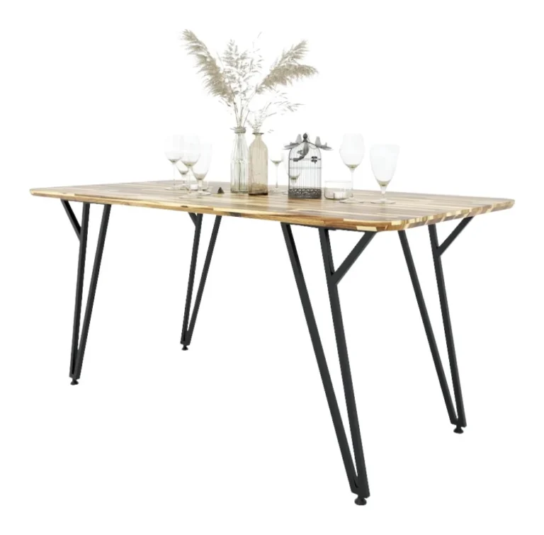 Tekkashop Bàn Ăn Chữ Nhật Chân Sắt Chữ Y 1400x800mm Mặt Gỗ Tràm