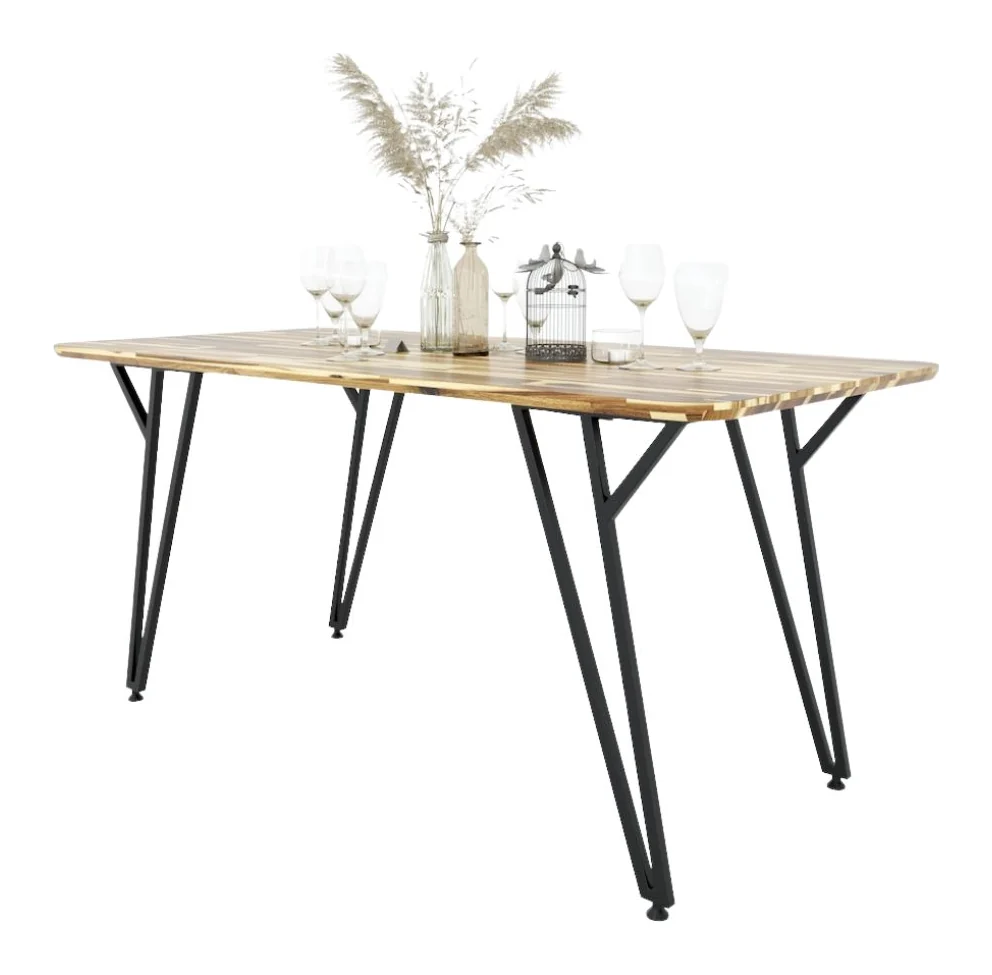 Tekkashop Bàn Ăn Chữ Nhật Chân Sắt Chữ Y 1400x800mm Mặt Gỗ Tràm