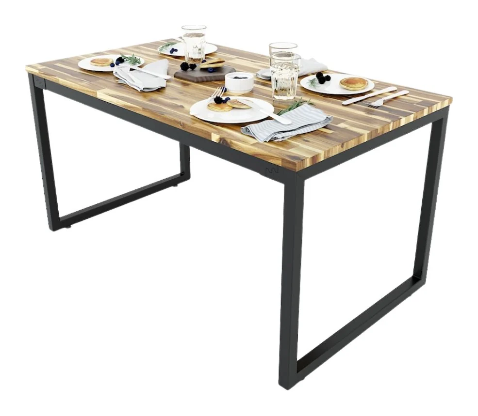 Tekkashop Bàn Ăn Chữ Nhật Đơn Giản Khung Chân Sắt Lắp Ráp 1400x800mm Mặt Gỗ Tràm