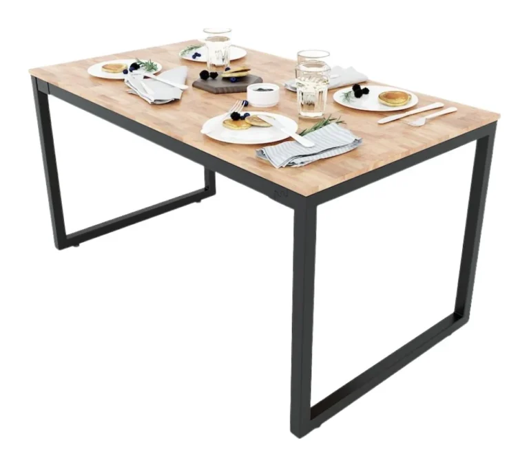 Tekkashop Bàn Ăn Chữ Nhật Đơn Giản Khung Chân Sắt Lắp Ráp 1400x800mm Mặt Gỗ Cao Su