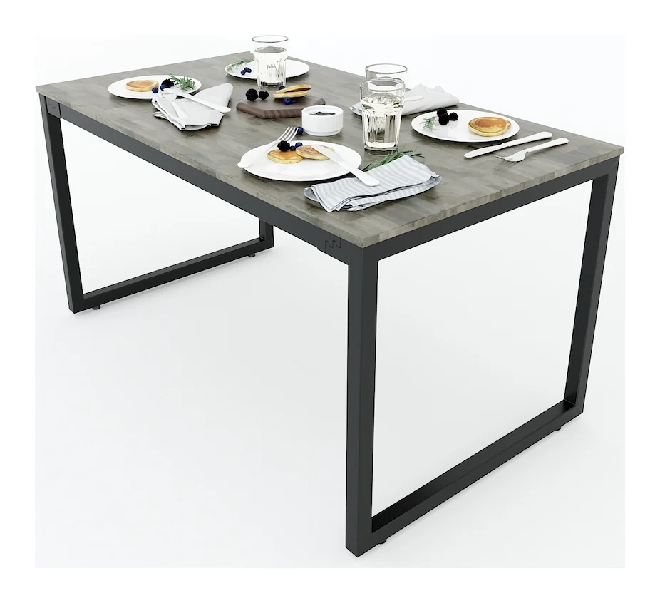 Tekkashop Bàn Ăn Chữ Nhật Đơn Giản Khung Chân Sắt Lắp Ráp 1400x800mm Mặt Gỗ Cao Su
