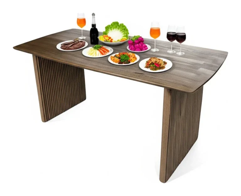 Tekkashop Bàn Ăn Chữ Nhật Hiện Đại Chân Gỗ Nan Sọc Gỗ Tần Bì Cao Cấp