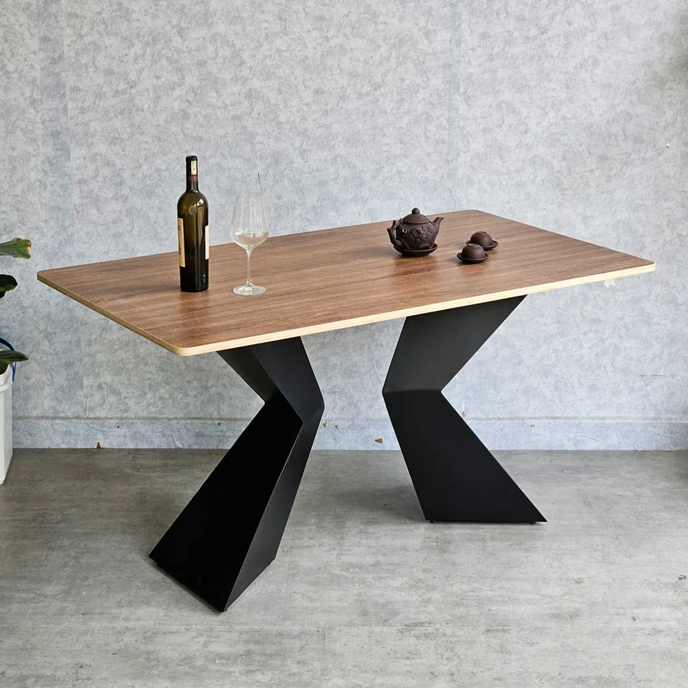 Tekkashop Bàn Ăn Chữ Nhật Hiện Đại Chân Sắt Cánh Bướm Mặt Gỗ Plywood Phủ Melamin