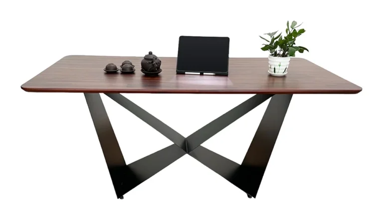 Tekkashop Bàn Ăn Chữ Nhật Hiện Đại Chân Sắt Cánh Bướm Mặt Gỗ Tràm