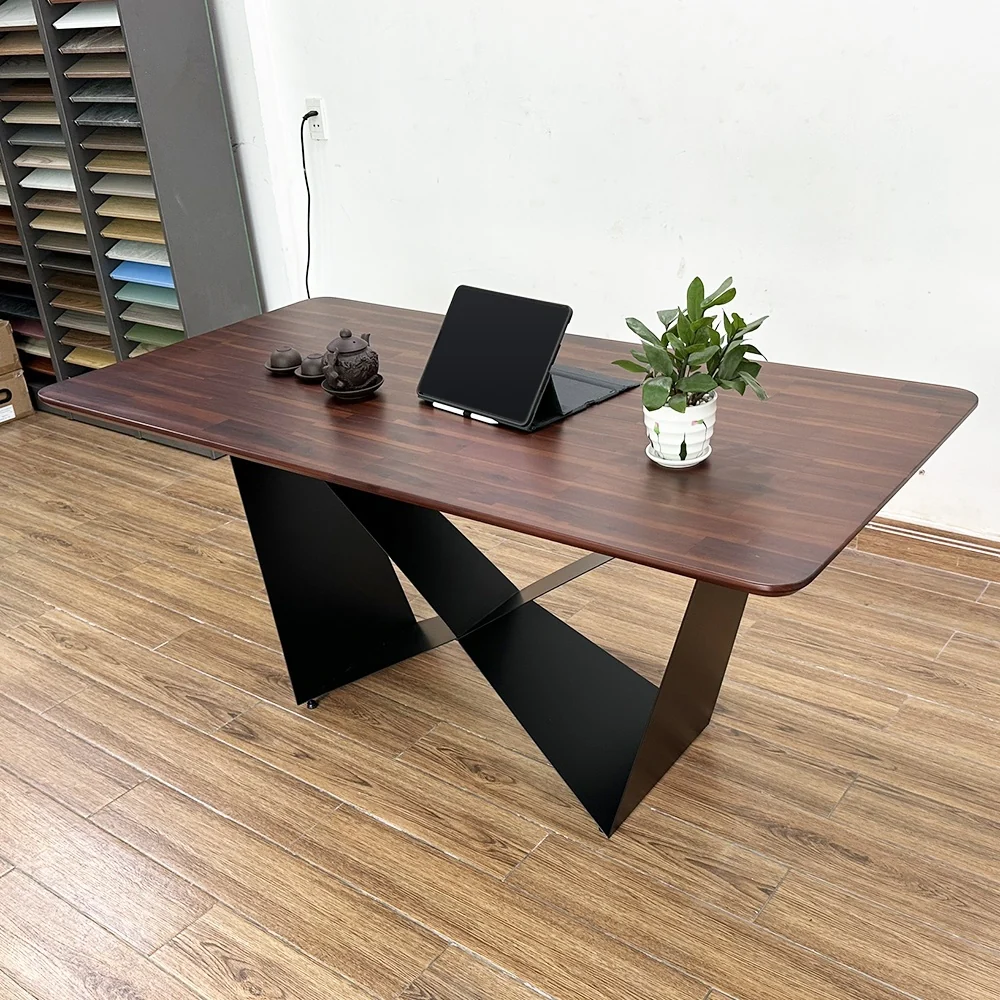 Tekkashop Bàn Ăn Chữ Nhật Hiện Đại Chân Sắt Cánh Bướm Mặt Gỗ Tràm