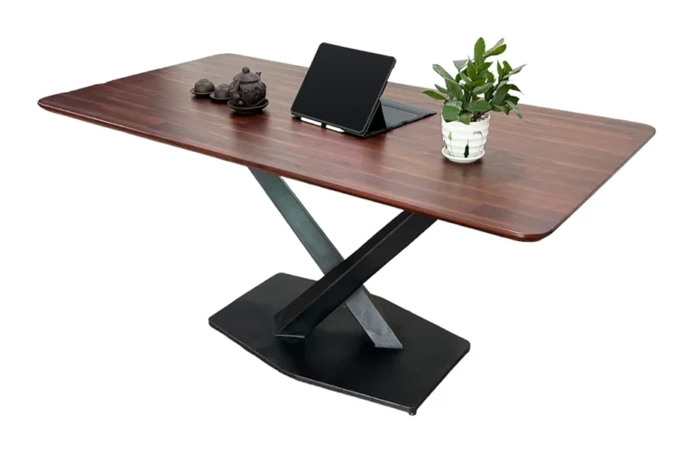 Tekkashop Bàn Ăn Chữ Nhật Hiện Đại Chân Sắt Chữ X Đế Lục Giác Mặt Gỗ Tràm