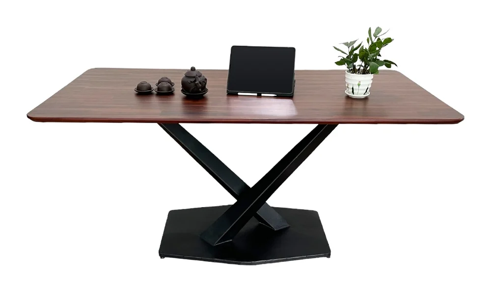 Tekkashop Bàn Ăn Chữ Nhật Hiện Đại Chân Sắt Chữ X Đế Lục Giác Mặt Gỗ Tràm