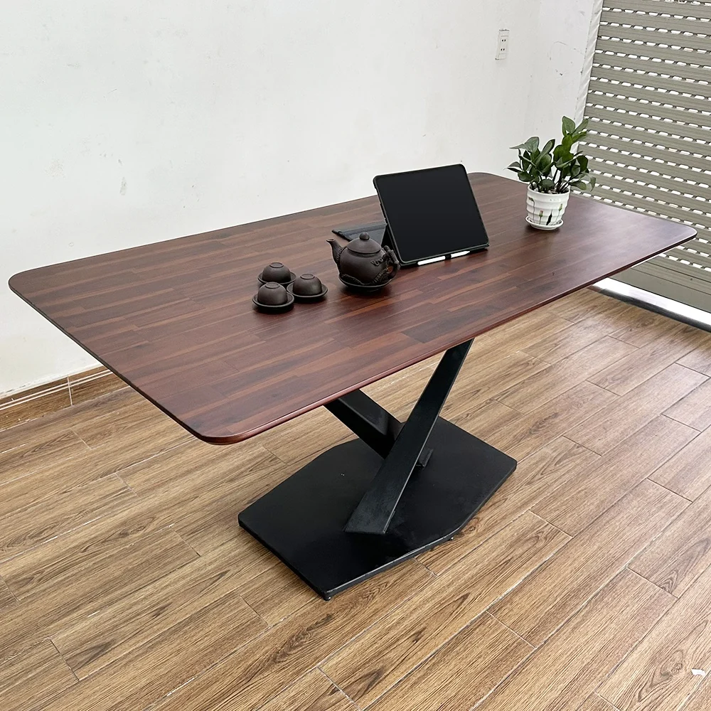 Tekkashop Bàn Ăn Chữ Nhật Hiện Đại Chân Sắt Chữ X Đế Lục Giác Mặt Gỗ Tràm