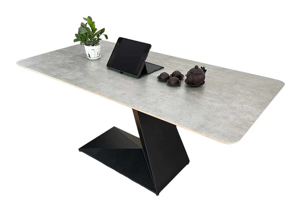 Tekkashop Bàn Ăn Chữ Nhật Hiện Đại Chân Sắt Chữ Z Mặt Gỗ Plywood Phủ Melamin