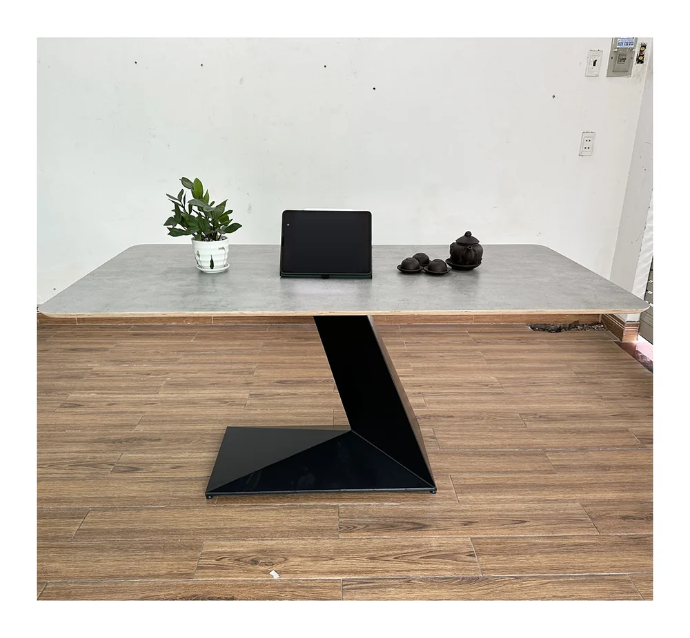 Tekkashop Bàn Ăn Chữ Nhật Hiện Đại Chân Sắt Chữ Z Mặt Gỗ Plywood Phủ Melamin