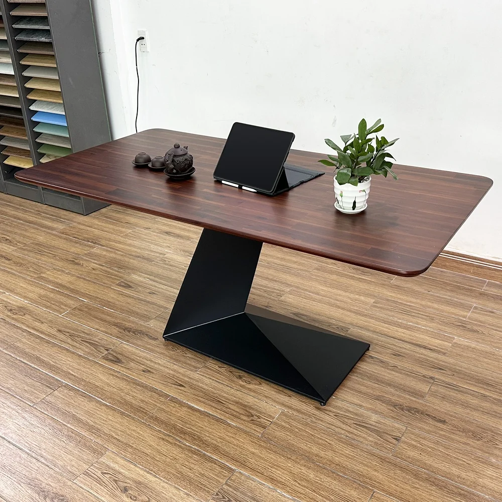 Tekkashop Bàn Ăn Chữ Nhật Hiện Đại Chân Sắt Chữ Z Mặt Gỗ Tràm