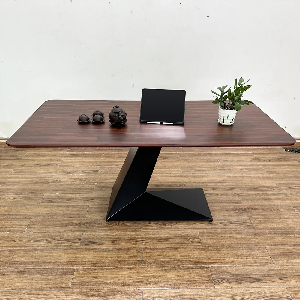 Tekkashop Bàn Ăn Chữ Nhật Hiện Đại Chân Sắt Chữ Z Mặt Gỗ Tràm