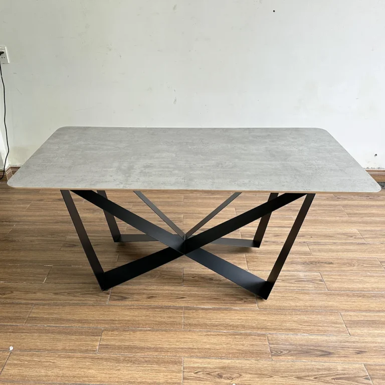 Tekkashop Bàn Ăn Chữ Nhật Hiện Đại Chân Sắt Đan Chéo Mặt Gỗ Plywood Phủ Melamin