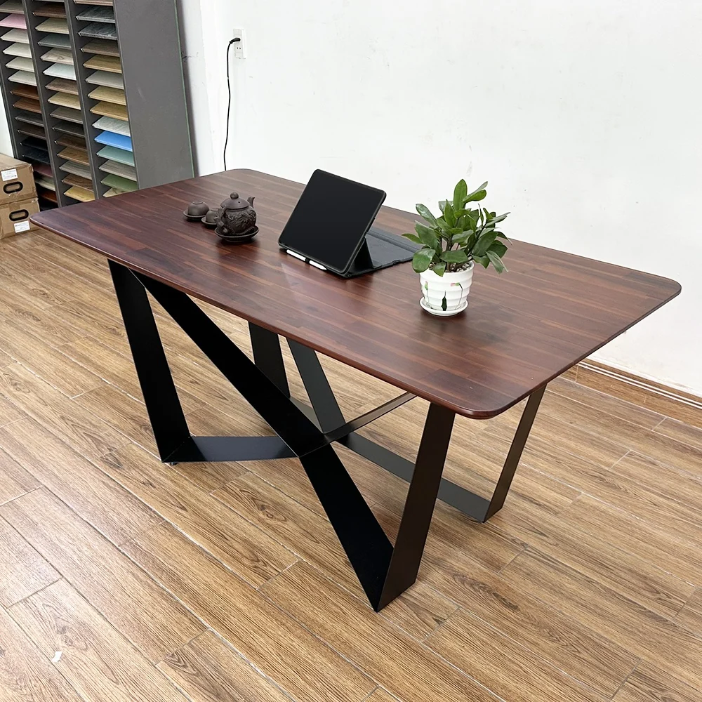 Tekkashop Bàn Ăn Chữ Nhật Hiện Đại Chân Sắt Hình Sao Mặt Gỗ Tràm