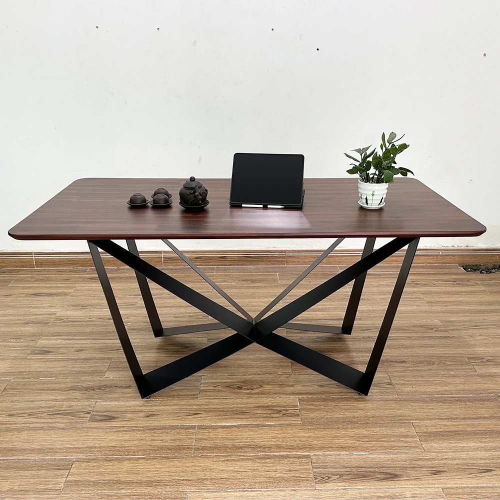 Tekkashop Bàn Ăn Chữ Nhật Hiện Đại Chân Sắt Hình Sao Mặt Gỗ Tràm