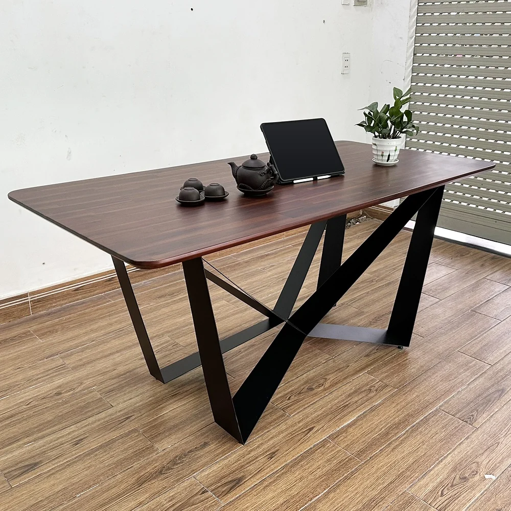 Tekkashop Bàn Ăn Chữ Nhật Hiện Đại Chân Sắt Hình Sao Mặt Gỗ Tràm