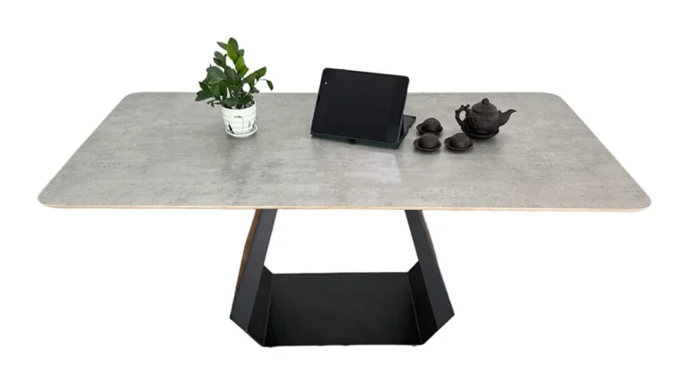 Tekkashop Bàn Ăn Chữ Nhật Hiện Đại Chân Sắt Hình Thang Mặt Gỗ Plywood Phủ Melamin