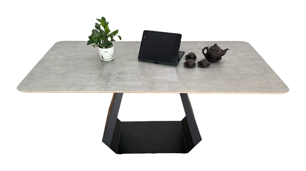 Tekkashop Bàn Ăn Chữ Nhật Hiện Đại Chân Sắt Hình Thang Mặt Gỗ Plywood Phủ Melamin