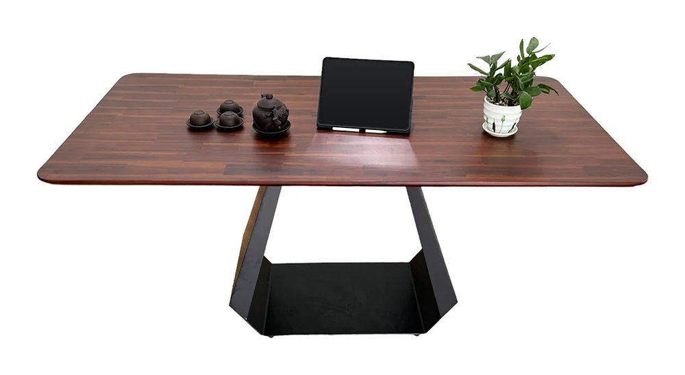Tekkashop Bàn Ăn Chữ Nhật Hiện Đại Chân Sắt Hình Thang Mặt Gỗ Tràm