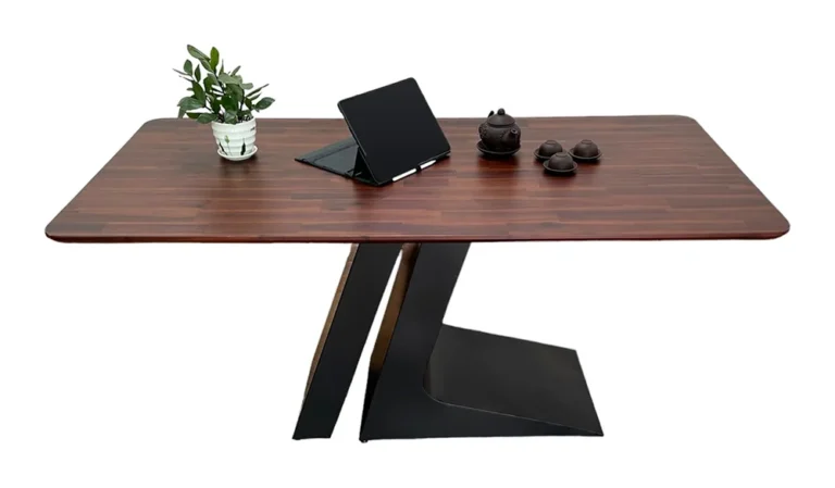 Tekkashop Bàn Ăn Chữ Nhật Hiện Đại Chân Sắt Tấm Đôi Mặt Gỗ Tràm