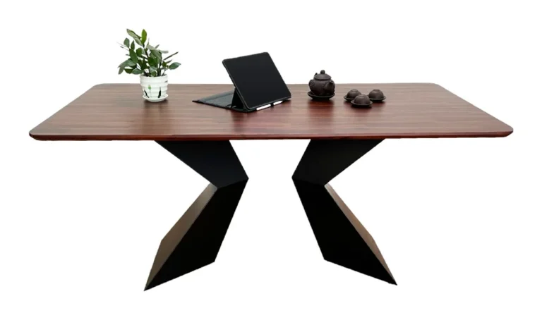 Tekkashop Bàn Ăn Chữ Nhật Hiện Đại Hai Chân Sắt Chữ V Mặt Gỗ Tràm