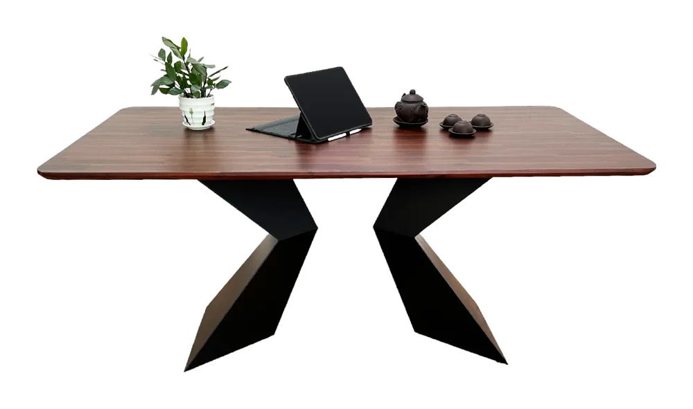 Tekkashop Bàn Ăn Chữ Nhật Hiện Đại Hai Chân Sắt Chữ V Mặt Gỗ Tràm