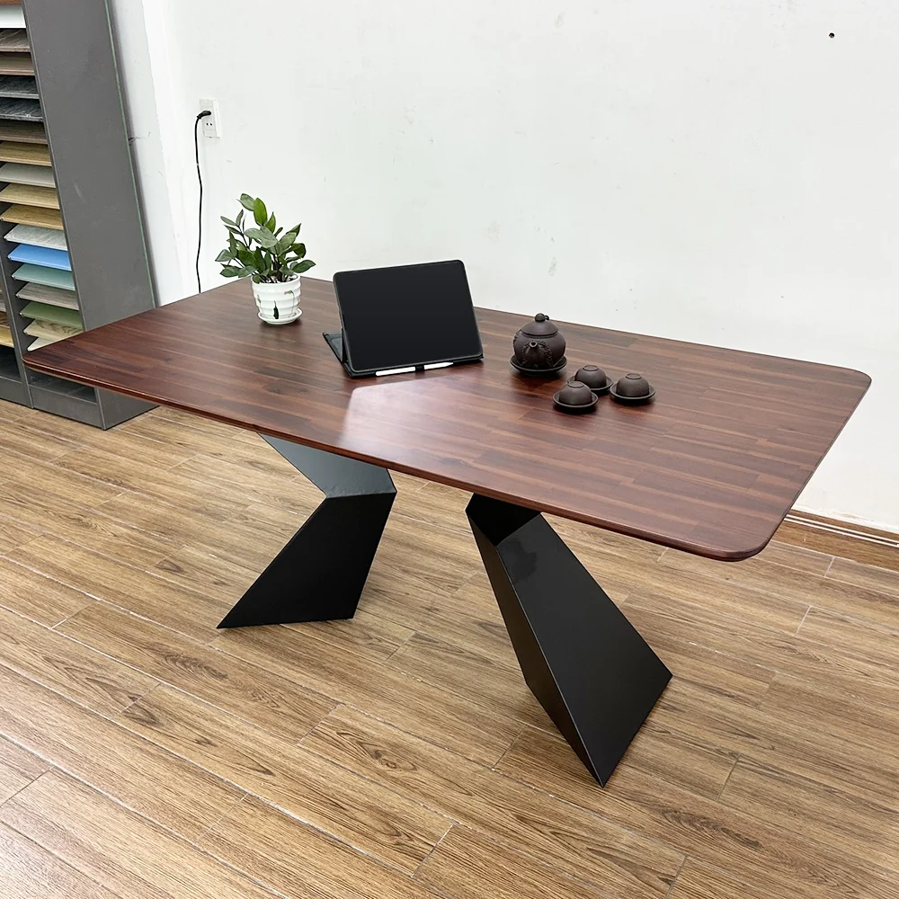 Tekkashop Bàn Ăn Chữ Nhật Hiện Đại Hai Chân Sắt Chữ V Mặt Gỗ Tràm