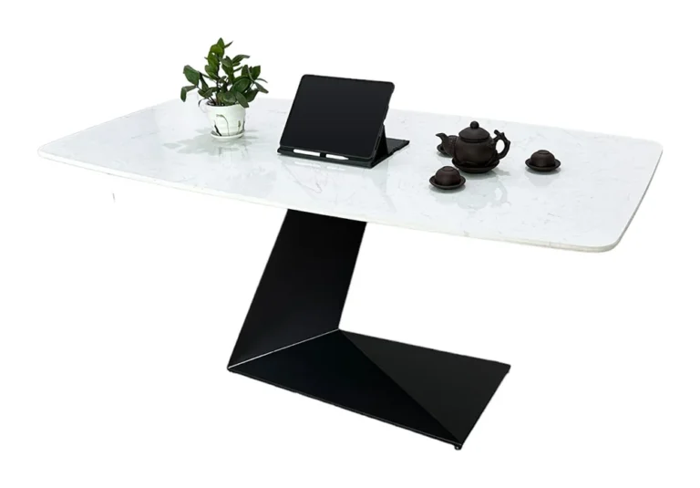 Tekkashop Bàn Ăn Chữ Nhật Sang Trọng Chân Sắt Chữ Z Mặt Đá Vân Mây