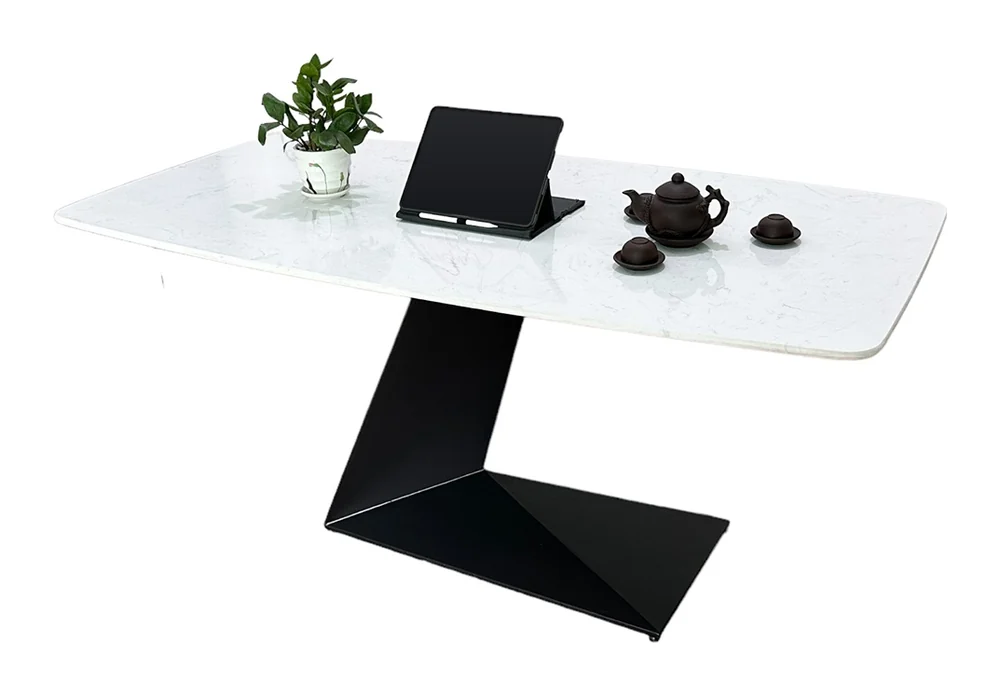 Tekkashop Bàn Ăn Chữ Nhật Sang Trọng Chân Sắt Chữ Z Mặt Đá Vân Mây