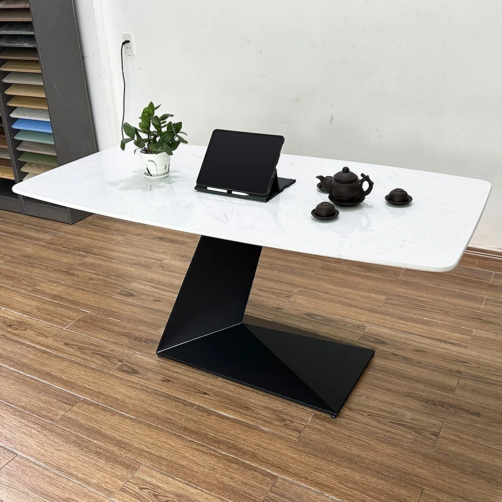 Tekkashop Bàn Ăn Chữ Nhật Sang Trọng Chân Sắt Chữ Z Mặt Đá Vân Mây