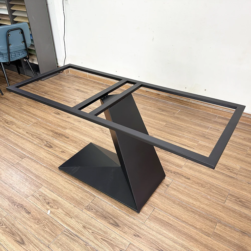 Tekkashop Bàn Ăn Chữ Nhật Sang Trọng Chân Sắt Chữ Z Mặt Đá Vân Mây