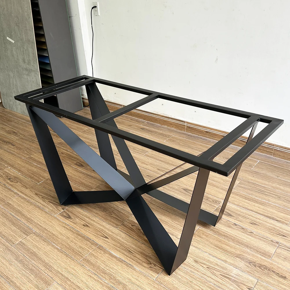 Tekkashop Bàn Ăn Chữ Nhật Sang Trọng Chân Sắt Hình Sao Mặt Đá Vân Mây