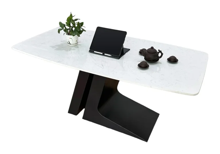 Tekkashop Bàn Ăn Chữ Nhật Sang Trọng Chân Sắt Tấm Đôi Mặt Đá Vân Mây
