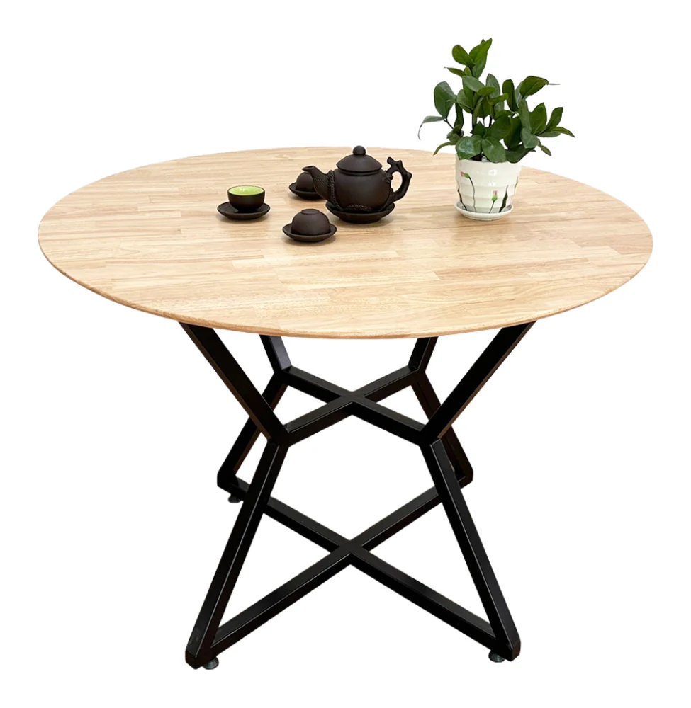 Tekkashop Bàn Ăn Tròn Hiện Đại Chân Sắt Hình Học Mặt Gỗ Cao Su