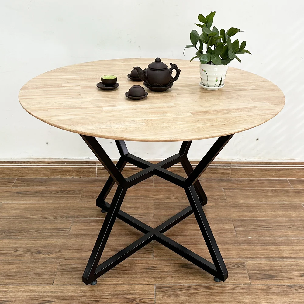 Tekkashop Bàn Ăn Tròn Hiện Đại Chân Sắt Hình Học Mặt Gỗ Cao Su