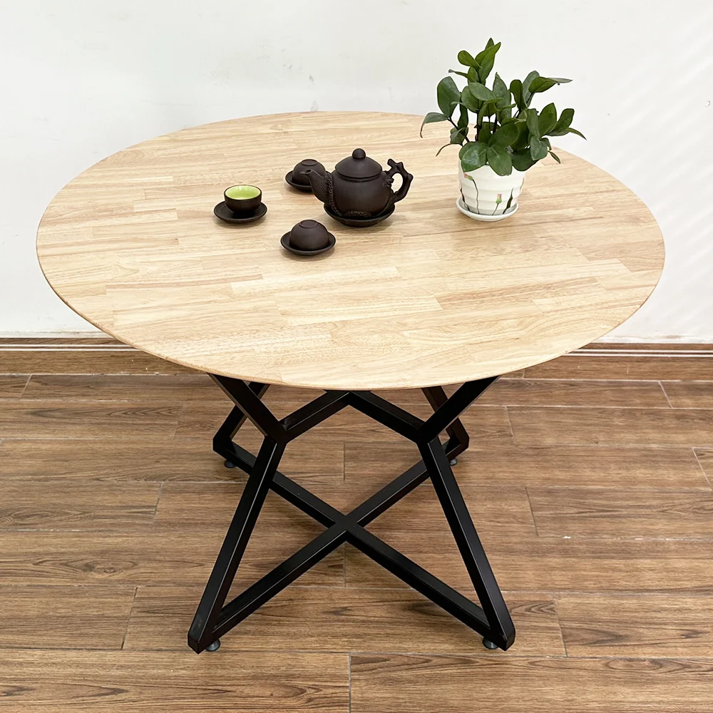 Tekkashop Bàn Ăn Tròn Hiện Đại Chân Sắt Hình Học Mặt Gỗ Cao Su