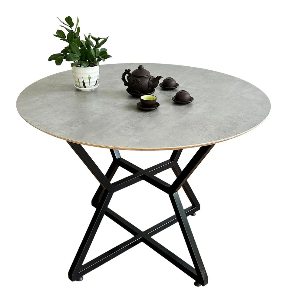 Tekkashop Bàn Ăn Tròn Hiện Đại Chân Sắt Hình Học Mặt Gỗ Plywood Phủ Melamin