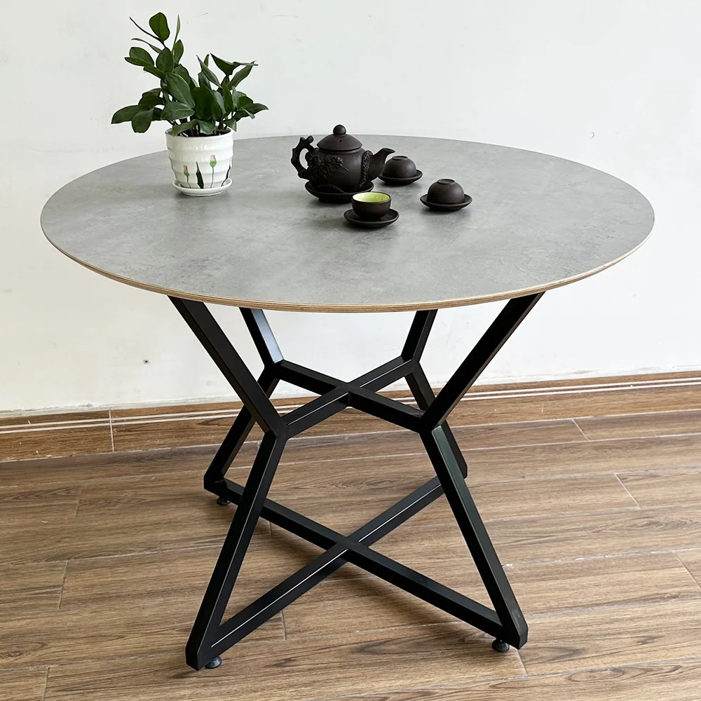 Tekkashop Bàn Ăn Tròn Hiện Đại Chân Sắt Hình Học Mặt Gỗ Plywood Phủ Melamin