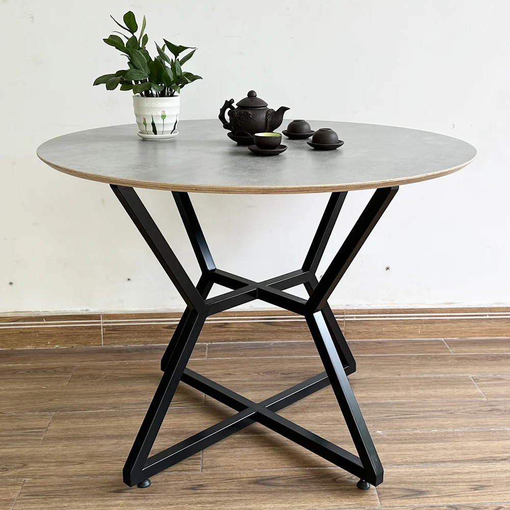 Tekkashop Bàn Ăn Tròn Hiện Đại Chân Sắt Hình Học Mặt Gỗ Plywood Phủ Melamin