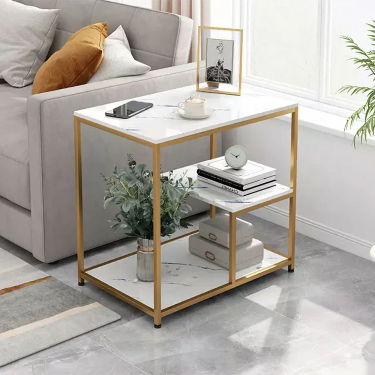 Tekkashop Bàn Bên Sofa 3 Tầng Lệch Mặt Đá Khung Sắt Hộp