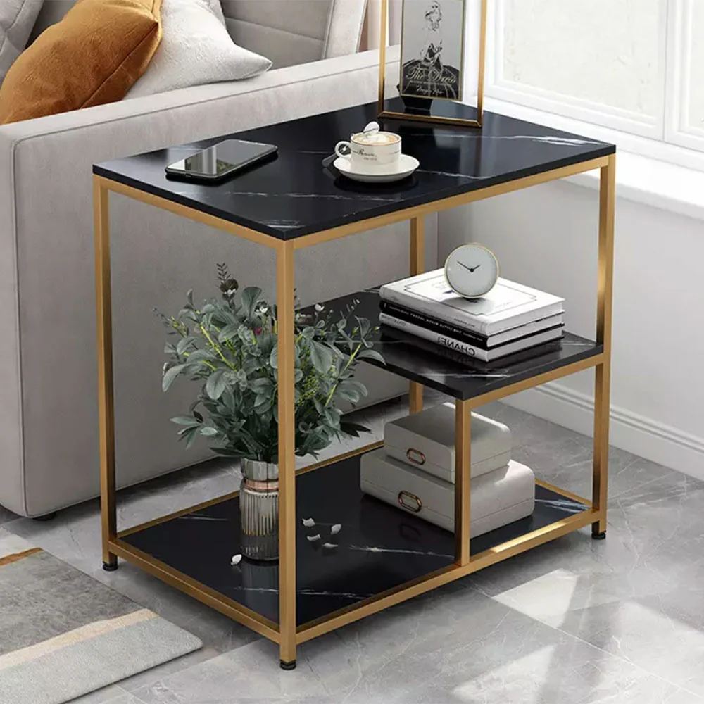 Tekkashop Bàn Bên Sofa 3 Tầng Lệch Mặt Đá Khung Sắt Hộp