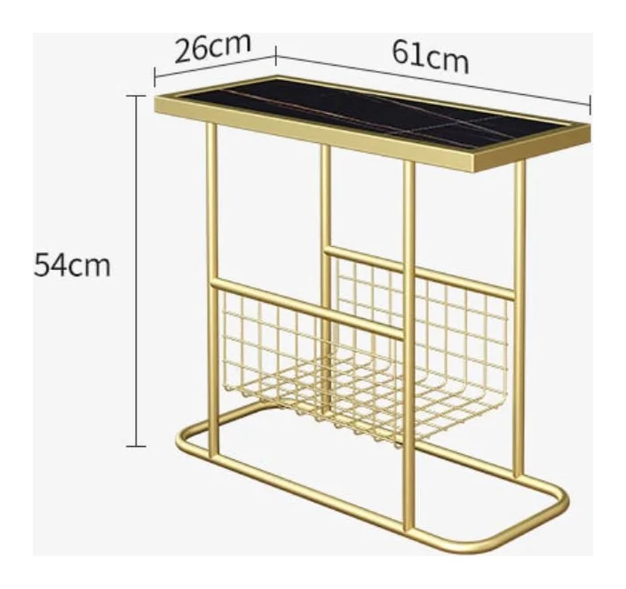 Tekkashop Bàn Bên Sofa Có Giỏ Lưới Đựng Sách Mặt Đá Khung Sắt