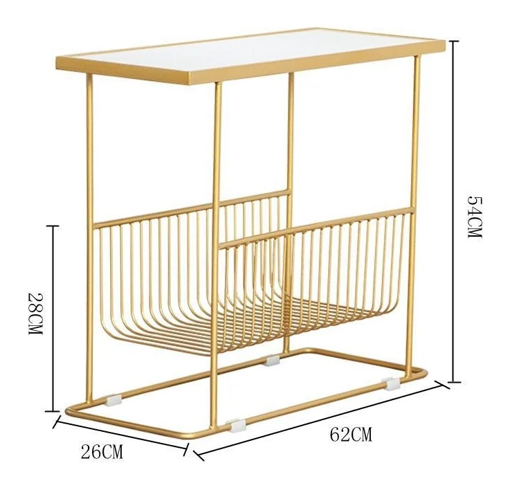 Tekkashop Bàn Bên Sofa Có Giỏ Nan Đựng Tạp Chí Mặt Đá Khung Sắt