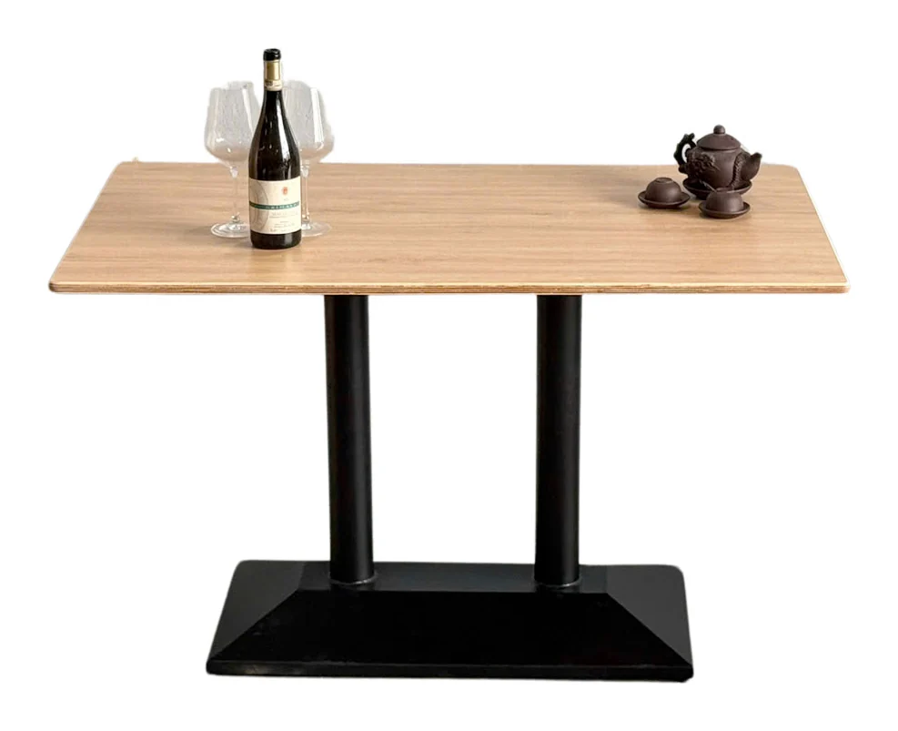 Tekkashop Bàn Cafe Chữ Nhật Chân Trụ Đôi Đế Sắt Gỗ Plywood Phủ Melamin
