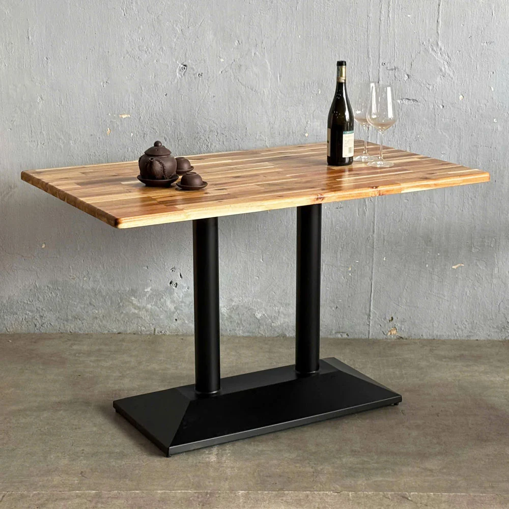 Tekkashop Bàn Cafe Chữ Nhật Chân Trụ Đôi Đế Sắt Mặt Gỗ Tràm