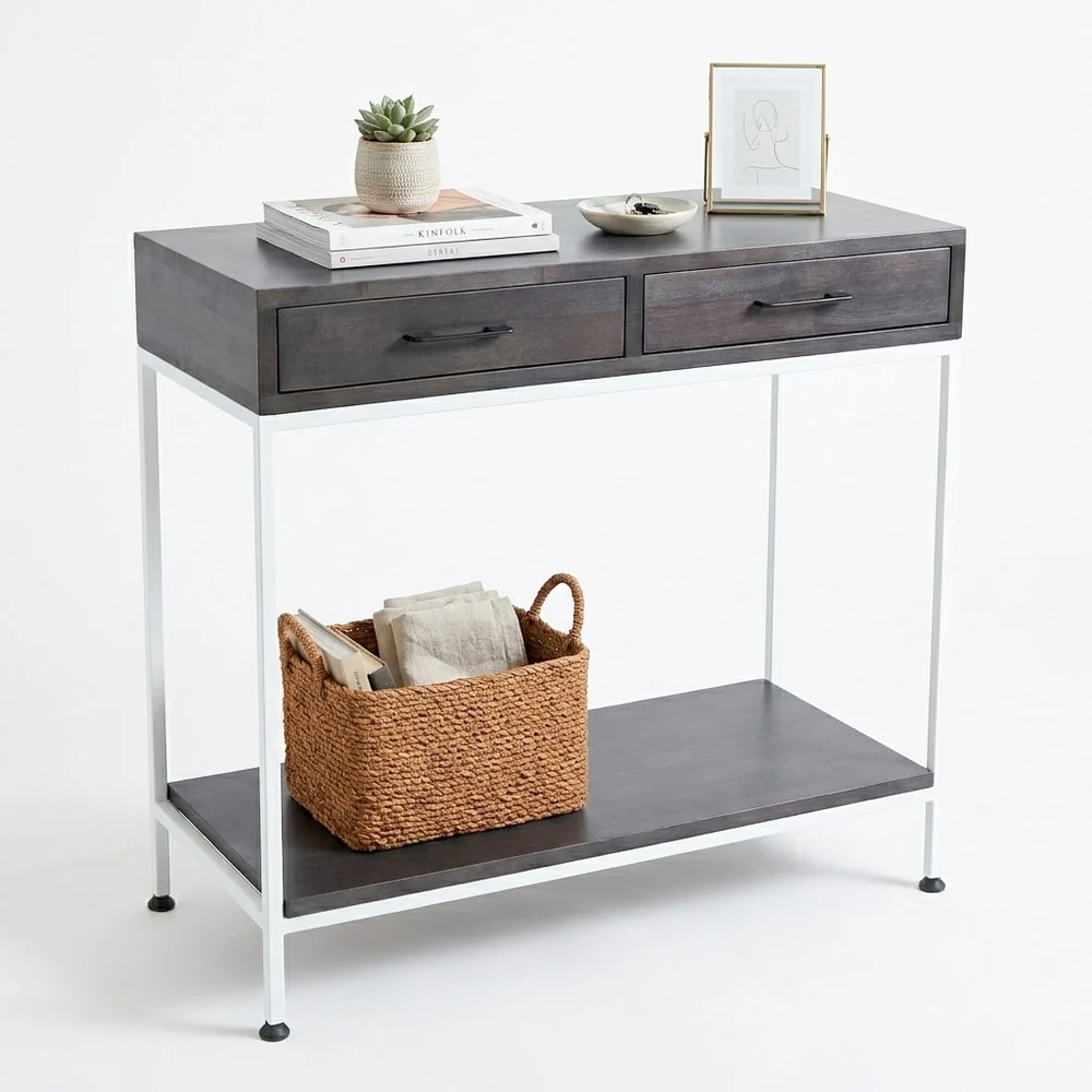 Tekkashop Bàn Console 2 Ngăn Kéo Kệ Dưới Khung Sắt Gỗ Cao Su