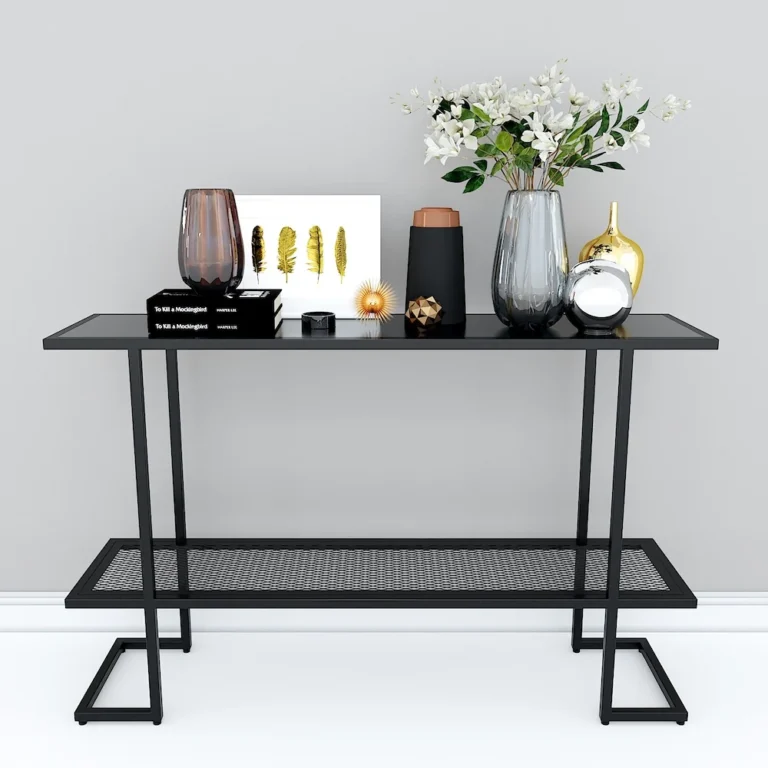 Tekkashop Bàn Console 2 Tầng Đơn Giản Khung Sắt Gỗ Cao Su